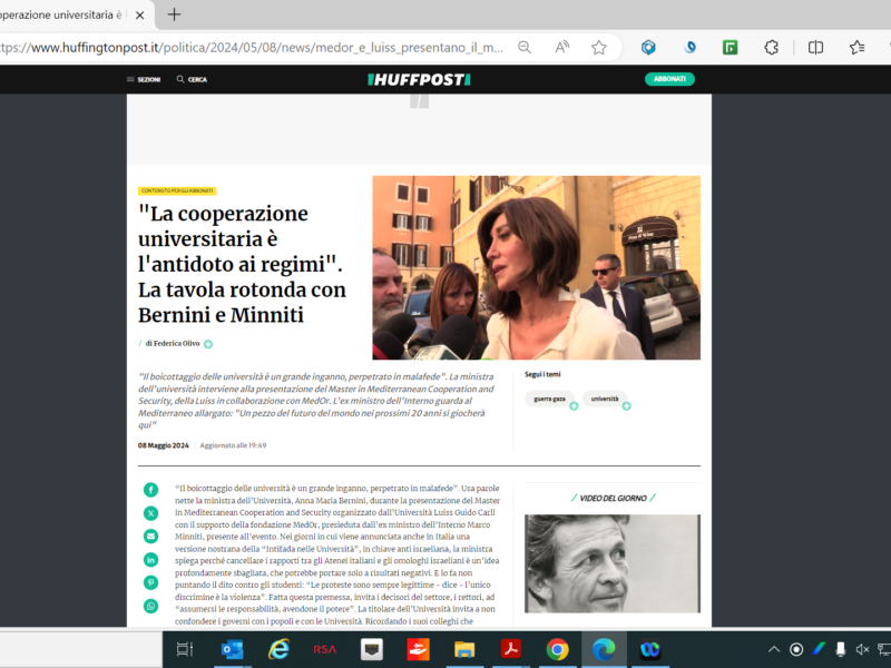 Huffington Post - "La cooperazione universitaria è l'antidoto ai regimi". La tavola rotonda con Bernini e Minniti